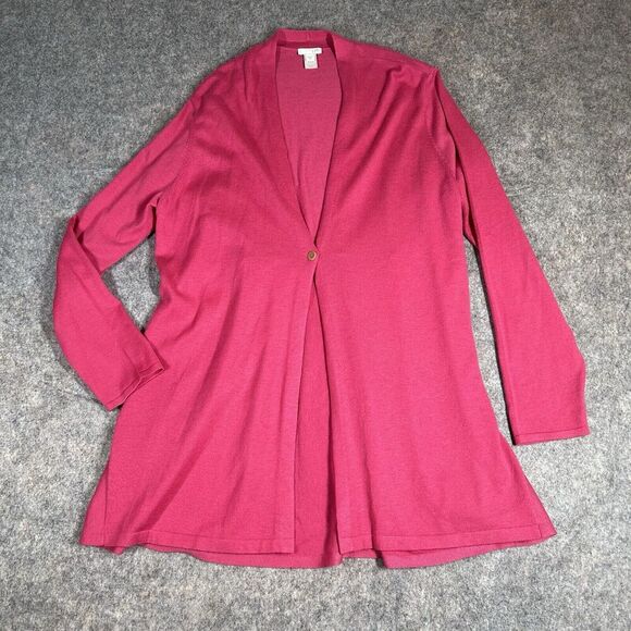 J Jill Sweater Cardigan Womens XL Long Duster Button Open Front Wool Blend Pink - Picture 1 of 9
